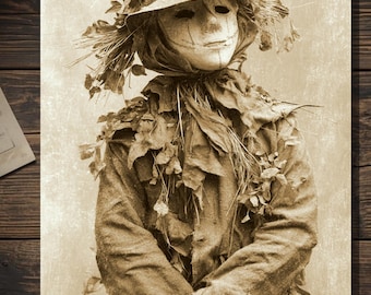 Creepy Vintage Scarecrow Greeting Card Gothic Halloween Rustic Scarecrow Photograph Spooky Antique Style Card Blank Inside