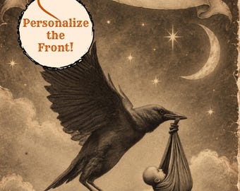 Personalized Vintage Victorian New Baby Card Raven Custom Message Gothic Baby Shower Greeting Card