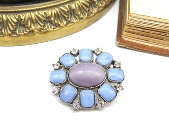 Retro Liz Claiborne Purple Blue Glass Rhinestone Flower Brooch Pin PP16