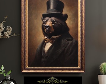 Victorian Bear Gentleman Portrait Vintage Animal Art Anthropomorphic Old World Fine Art Oil Style Print