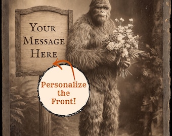 Personalized Vintage Victorian Bigfoot Card Custom Message Romantic Sasquatch Love Anniversary Gift
