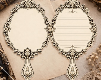 Victorian Hand Mirror Shaped Stationery Vintage Floral Letter Writing Paper Lined or Unlined