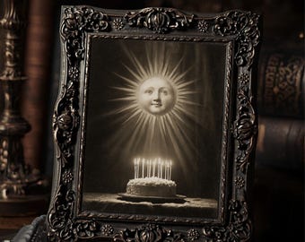 Vintage Celestial Sun and Birthday Cake Print Victorian Cabinet Card Style