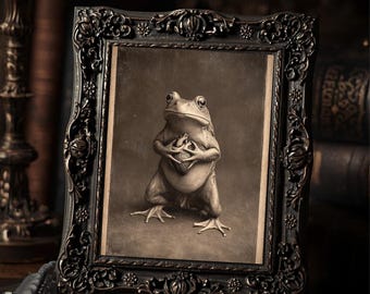 Vintage Gothic Frog Holding Heart Art Print Victorian Style Photo