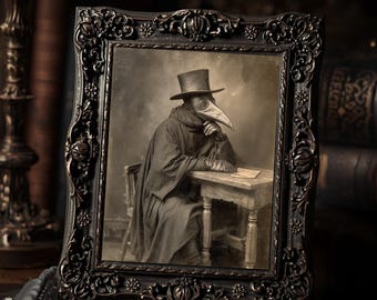 Victorian Plague Doctor Writing Desk Gothic Dark Academia Antique  Art Print Macabre Oddities Wall Decor