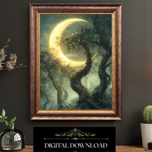 Surreal Moonlit Forest Fantasy Landscape Wall Art Mystical Nature Print Digital Download