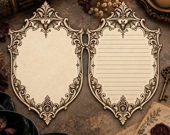 Gothic Victorian Crest Shaped Stationery Vintage Bat Letter Writing Paper Lined or Unlined