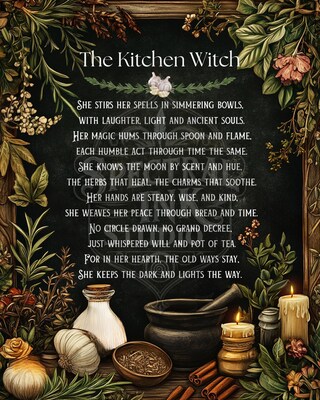 Targa In Metallo Vintage 'Kitchen Witch’s Wheel Of The Year' 20x30 Cm | Decorazione Da Parete
