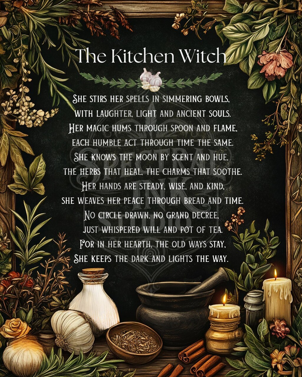 Targa In Metallo Vintage 'Kitchen Witch’s Wheel Of The Year' 20x30 Cm | Decorazione Da Parete