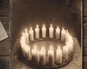 Ring Of Candles Gothic Pagan Greeting Card Vintage Sepia Candle Circle Ritual Photograph Blank Inside