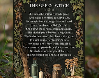The Green Witch Blessing Print Pagan Botanical Wall Art Witch Poem Nature Magic Cottagecore Decor 8x10 4x5