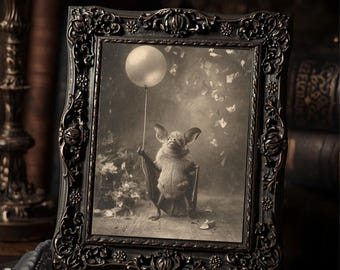 Vintage Victorian Bat with Balloon Birthday Gothic Antique Style Photo Art Print