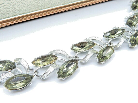 Vintage Silver Tone Green-Gray Rhinestone Vine Ch… - image 2