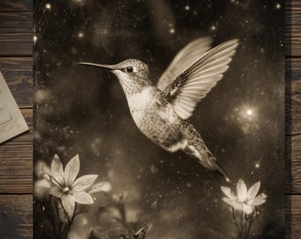 Vintage Victorian Hummingbird Card Gothic Nature Art Antique Style Photography Blank Inside