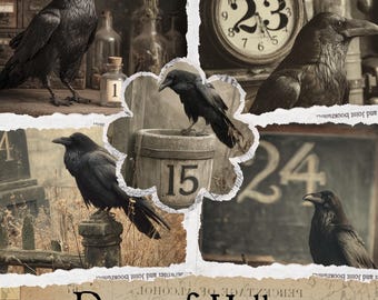 30 Days of Ravens Halloween October Countdown Cards Vintage Victorian Gothic Crow Advent Set