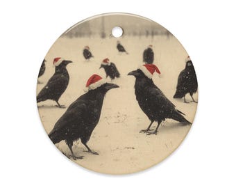 Vintage Victorian Gothic Santa Hat Crows Christmas Ornament