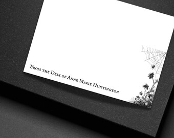 Personalized Spider Web Note Cards Gothic Botanical Stationery Set with Envelopes