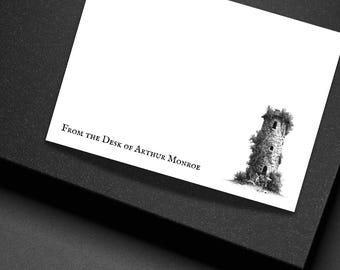 Personalized Castle Tower Note Cards Gothic Victorian Stationery Set Custom Flat Cards with Envelopes