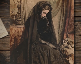 Vintage Victorian Mourning Woman Sympathy Card Antique Condolence Cabinet Photo Blank Inside