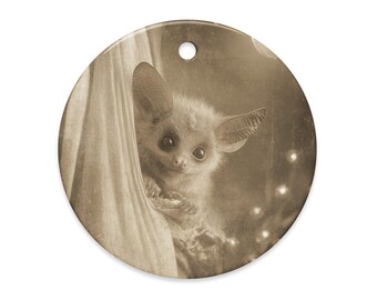 Gothic Bat Peeking from Curtain Christmas Ornament Winter Holiday Animal Decor