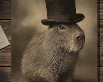 Victorian Capybara Wearing Top Hat Gothic Animal Greeting Card Formal Funny Love Card