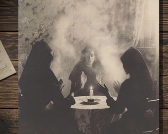 Victorian Seance Spirit Circle Gothic Paranormal Sepia Occult Witch Art Greeting Card Blank Inside