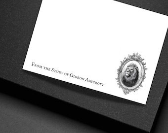 Personalized Vintage Lion Note Cards Gothic Victorian Stationery Set Custom Flat Cards with Envelopes