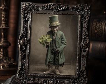 Vintage Victorian Leprechaun Gentleman Art Print Gothic St Patricks Day Irish Folklore Clover Portrait
