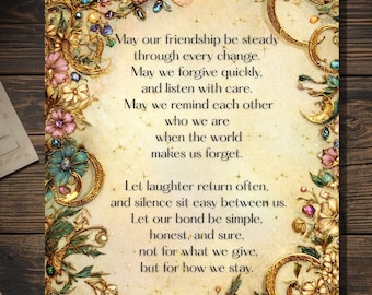 Friendship Blessing Card Pagan Witchy Moon Floral Spiritual Encouragement Gothic 5x7 Greeting