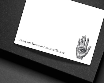 Personalized Palmistry Hand Note Cards Gothic Victorian Stationery Set Custom Flat Cards with Envelopes