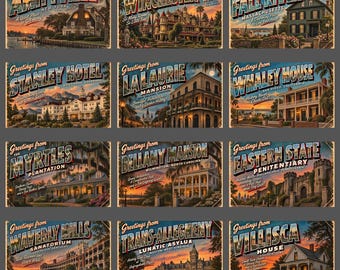 Haunted America Postcard Set of 12 Vintage Haunted House Postcards Gothic Travel Spooky Historic Places