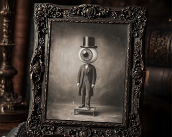 Vintage Victorian Eyeball Gentleman Gothic Surreal Oddity Antique Style Wall Art  Print