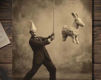 Vintage Victorian Piñata Birthday Card Gothic Dark Humor Antique Style Photography Blank Inside