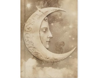 Vintage Victorian Gothic Crescent Moon Face Celestial Notebook