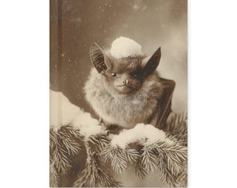 Vintage Gothic Bat in Snow Christmas Journal Winter Forest Animal Notebook
