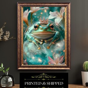 Whimsical Frog Prince Wall Art Print Fantasy Crown Frog Magical Fairytale Animal Artwork Enchanted Garden Decor