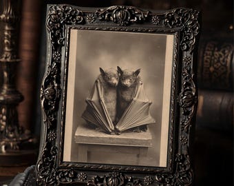 Vintage Victorian Bat Couple Art Print Gothic Animal Portrait Antique Style Photography