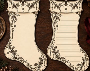 Victorian Christmas Stocking Shaped Stationery Vintage Holiday Writing Paper Lined or Unlined