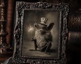 Victorian Patriotic Bat Print Gothic Fourth of July Wall Art Antique Sepia Holiday Decor