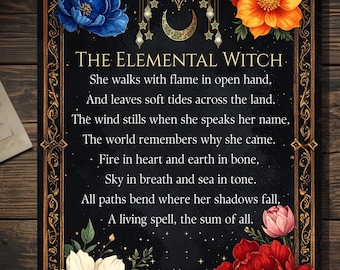 Elemental Witch Pagan Poem Greeting Card Wiccan Spell Art Altar Card 5x7