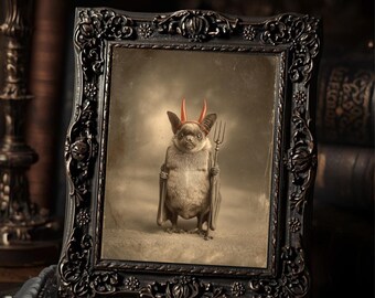 Victorian Bat Devil Halloween Print Gothic Antique Style Photography Wall Art