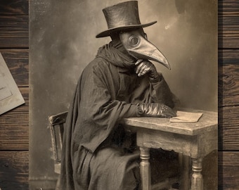 Victorian Plague Doctor Thinking of You Card Gothic Cabinet Card Style Macabre Sepia Photography Blank Inside