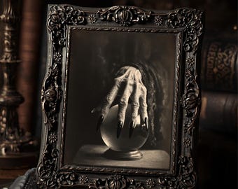Vintage Victorian Witch Hand Crystal Ball Gothic Halloween Fortune Teller Wall Art Print