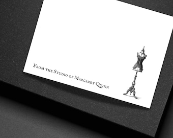Personalized Dress Form Note Cards Gothic Victorian Stationery Set Custom Flat Cards with Envelopes
