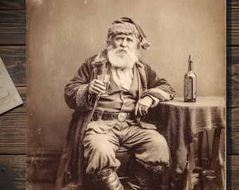 Vintage Victorian Drunk Santa Christmas Card Funny Holiday Santa Drinking Gothic Humor