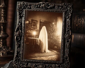 Haunted Christmas Ghost  Art Print Gothic Victorian Witchy Wall Art Sepia Antique Spooky Yule Photography