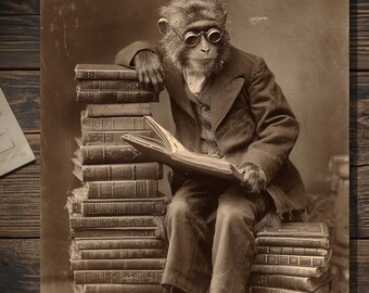 Vintage Victorian Monkey Birthday Card Funny Animal Birthday Blank Greeting Card
