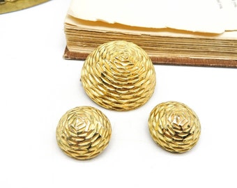 Vintage Signed BSK Gold Tone Domed Brooch Clip On Earrings Set I73