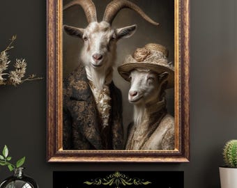 Victorian Goat Couple Portrait Anthropomorphic Farm Animal Fine Art Style Print