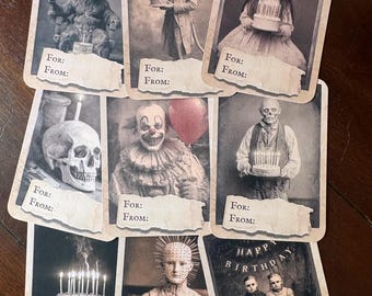 Vintage Victorian Creepy Birthday Gift Tags Set of 9 Gothic Horror Party Wrapping Tags Dark Academia Macabre Decor